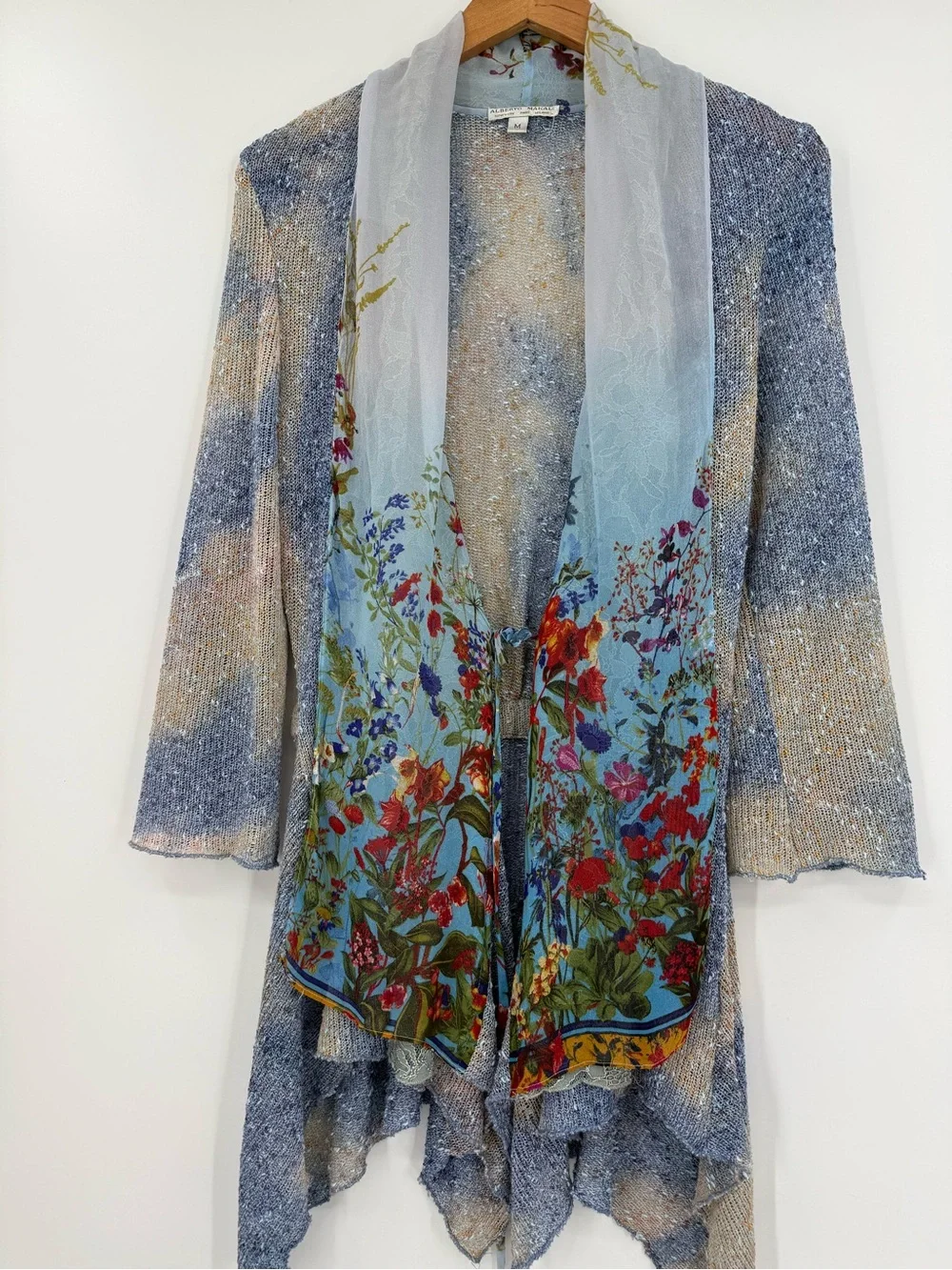 Alberto Makali Floral Trim Tie Front Cardigan | Blue Multi | Medium
